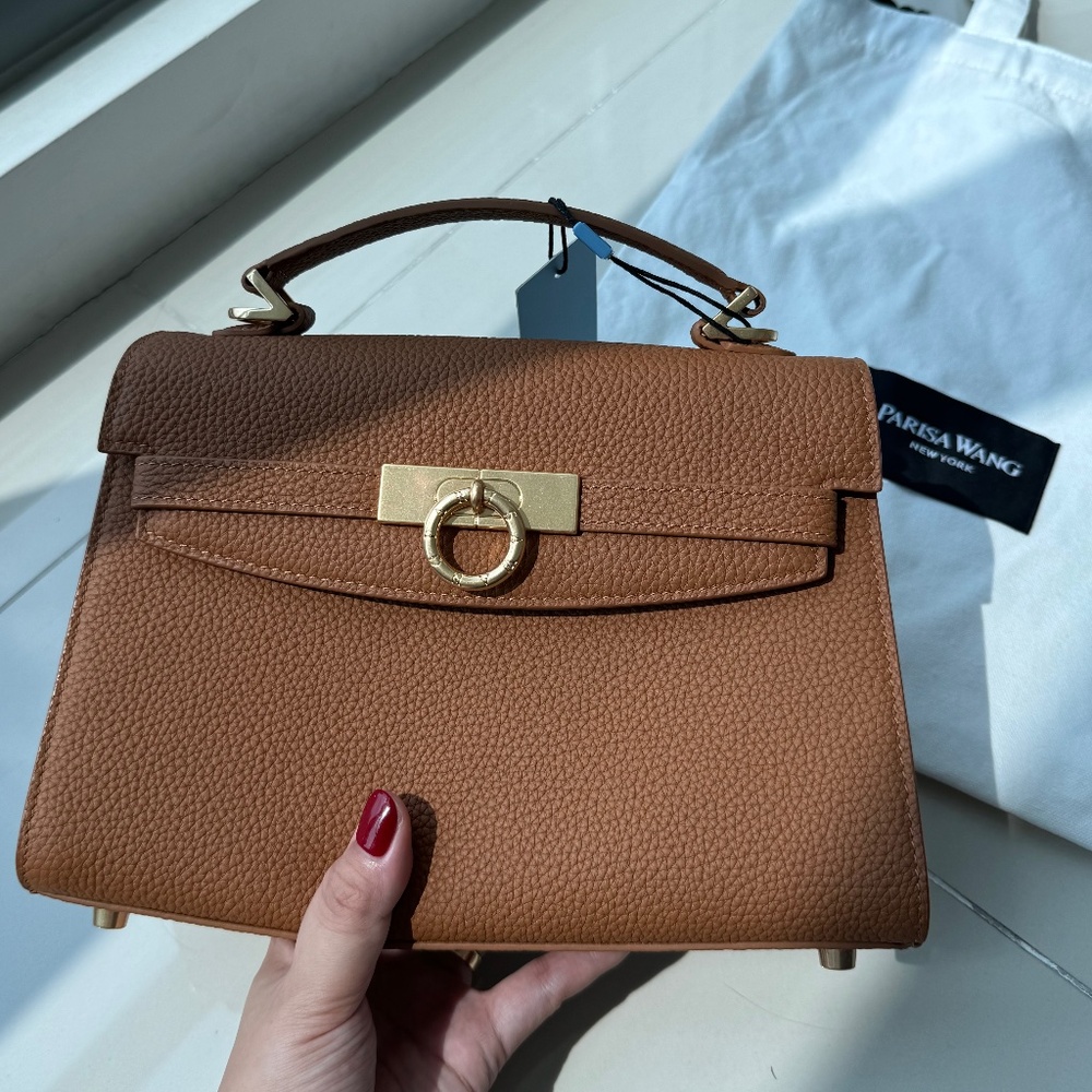 Parisa Wang Brown Grace Top Handle 100% Leather New With Tags